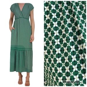 MAX STUDIO NWT Short Sleeve V-Neck Maxi Dress Green Sz Large